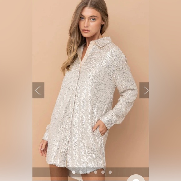Glitzy Bella Champagne Sequin Shirt Dress - Picture 3 of 8